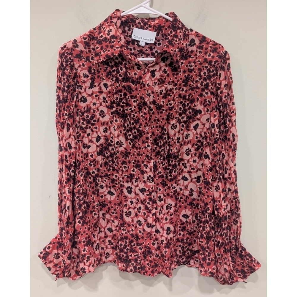Gilner Farrar Floral Full Sleeve Button Down Blouse Size Large